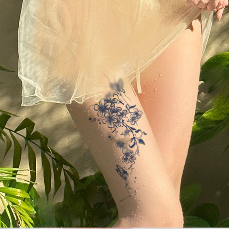 Rose Bush Tattoo on Thigh 